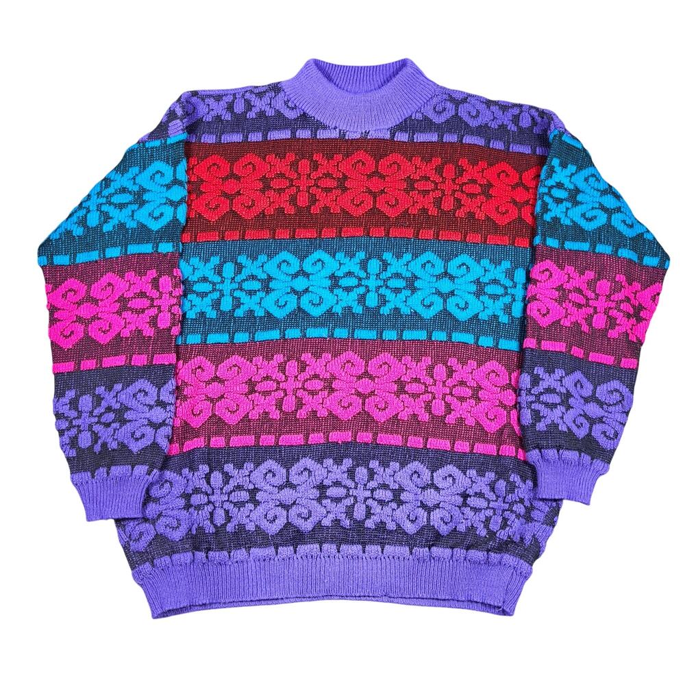 Vintage Sweater XL Colorful Cottagecore Jane Adams 1989 Made in USA Boxy